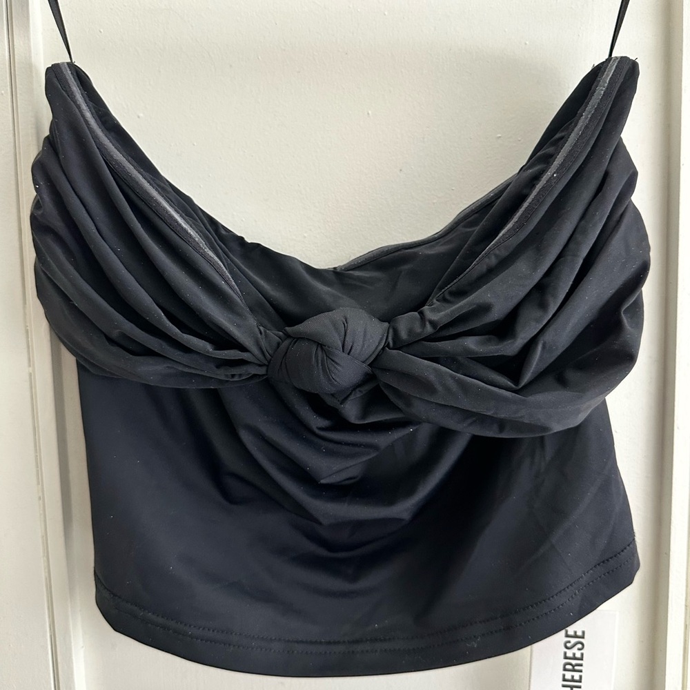 Sasha Therese Black Ruched Bandeau Top M NWT Strapless Going Out Minimalist